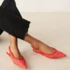 Glamorous Slingback Low Heeled Shoes In Red Raffia For Women
