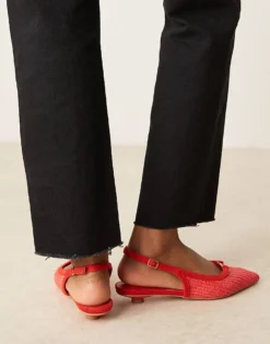 Glamorous Slingback Low Heeled Shoes In Red Raffia For Women -Glamorous Shop 207532038 3