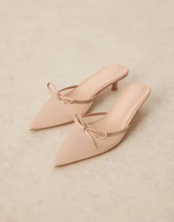 Glamorous Slingback Kitten Heeled Shoes In Cream Mesh For Women