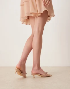 Glamorous Slingback Kitten Heeled Shoes In Cream Mesh For Women -Glamorous Shop 207532046 4