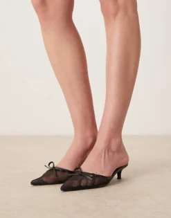 Glamorous Slingback Kitten Heeled Shoes In Black Mesh For Women