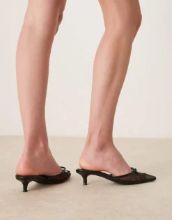 Glamorous Slingback Kitten Heeled Shoes In Black Mesh For Women -Glamorous Shop 207532070 3