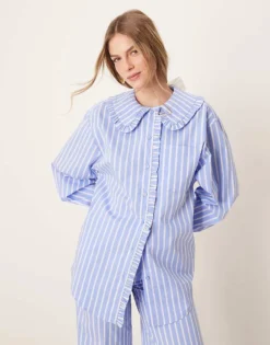 Glamorous Button Down Shirt Co-ord In Blue Stripe For Women