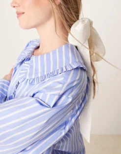 Glamorous Button Down Shirt Co-ord In Blue Stripe For Women -Glamorous Shop 207622238 3