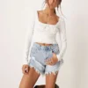 Glamorous Distressed High Waisted Denim Shorts In Denim Wash For Women Blue Denim
