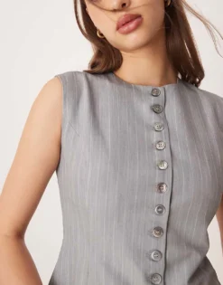 Glamorous Button Down Top In Grey Pinstripe For Women -Glamorous Shop 207622259 3