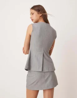 Glamorous Button Down Top In Grey Pinstripe For Women -Glamorous Shop 207622259 4