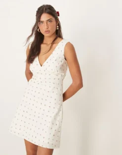 Glamorous V Neck Mini Dress In Cherry Print For Women