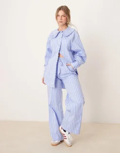 Glamorous Straight Leg Trousers Co-ord In Blue Stripe For Women -Glamorous Shop 207622444 1 bluestripe 1