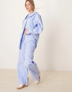 Glamorous Straight Leg Trousers Co-ord In Blue Stripe For Women -Glamorous Shop 207622444 4