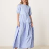 Glamorous Puff Sleeve Stripe Dress In Blue And White For Women Blue & White
