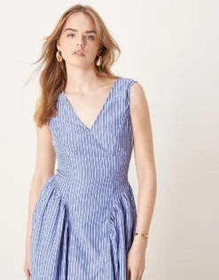 Glamorous V-neck Midaxi Dress In Navy Stripe For Women -Glamorous Shop 207622485 3