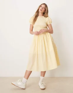 Glamorous Puff Sleeve Midaxi Dress In Yellow Stripe For Women -Glamorous Shop 207622518 1 yellowstripe 1