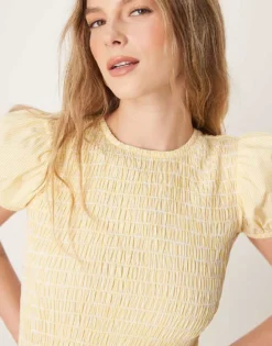 Glamorous Puff Sleeve Midaxi Dress In Yellow Stripe For Women -Glamorous Shop 207622518 3