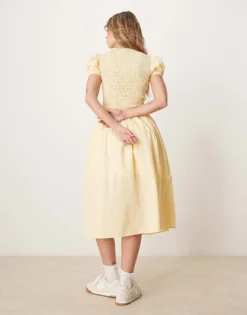 Glamorous Puff Sleeve Midaxi Dress In Yellow Stripe For Women -Glamorous Shop 207622518 4