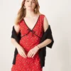 Glamorous V Neck Mini Dress With Bow In Red Ditsy Floral For Women