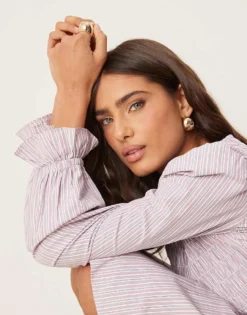 Glamorous Long Sleeve Poplin Dress In Lilac Stripe For Women -Glamorous Shop 207622579 3