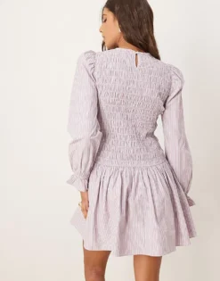Glamorous Long Sleeve Poplin Dress In Lilac Stripe For Women -Glamorous Shop 207622579 4