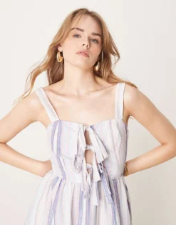 Glamorous Bow Front Midi Dress In Pastel Ric Rac Stripe For Women Multi Stripe -Glamorous Shop 207622592 4