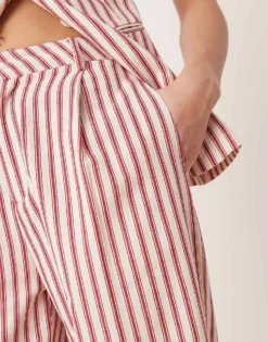Glamorous Low Rise Straight Leg Cotton Trousers In Red Stripe Co-ord For Women Light Stripe -Glamorous Shop 207622605 3