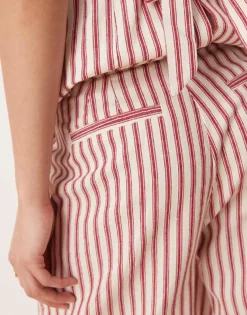 Glamorous Low Rise Straight Leg Cotton Trousers In Red Stripe Co-ord For Women Light Stripe -Glamorous Shop 207622605 4