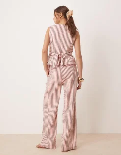 Glamorous Low Rise Straight Leg Cotton Trousers In Red Stripe Co-ord For Women Light Stripe -Glamorous Shop 207622605 5