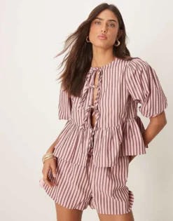 Glamorous Boxer Style Pull On Short In Pink Stripe Co-ord For Women -Glamorous Shop 207622613 1 pinkstripe 1