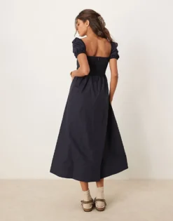 Glamorous Square Neck Puff Sleeve Midaxi Dress In Navy For Women -Glamorous Shop 207622615 3