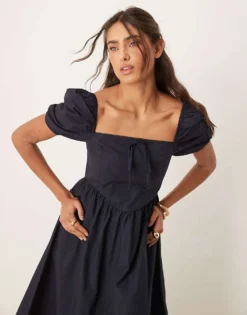 Glamorous Square Neck Puff Sleeve Midaxi Dress In Navy For Women -Glamorous Shop 207622615 4