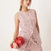 Glamorous Waistcoat Button Down Cotton Top With Tie In Red Stripe Co-ord For Women Light Stripe