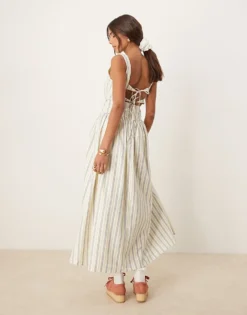 Glamorous Square Neck Drop Waist Midaxi Dress In White Stripe For Women -Glamorous Shop 207622673 4