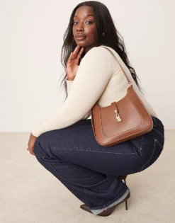 Glamorous Shoulder Bag With Gold Clasp Detail In Dark Brown For Women