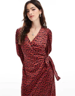 Glamorous Shirred Cuff Wrap Maxi-dress In Red Black Animal For Women -Glamorous Shop 207644110 3