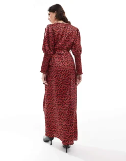 Glamorous Shirred Cuff Wrap Maxi-dress In Red Black Animal For Women -Glamorous Shop 207644110 4