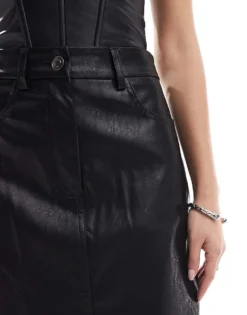Glamorous Centre Split Midi Skirt In Black Pu For Women -Glamorous Shop 207674843 3