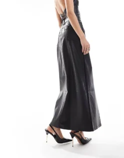 Glamorous Centre Split Midi Skirt In Black Pu For Women -Glamorous Shop 207674843 4