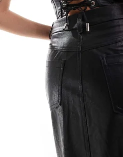 Glamorous Centre Split Midi Skirt In Black Pu For Women -Glamorous Shop 207674843 5