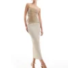 Glamorous Low Waisted Midaxi Skirt In Gold Glitter Knit For Women