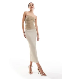 Glamorous Low Waisted Midaxi Skirt In Gold Glitter Knit For Women