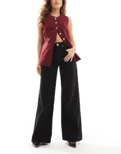Glamorous Wide Leg Jeans In Washed Black For Women