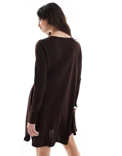 Glamorous Long Sleeve Swing Dress In Dark Brown For Women -Glamorous Shop 207675001 4