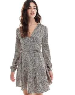 Glamorous V Neck Mini Dress In Leopard Swirl For Women -Glamorous Shop 207675407 1 leopardswirl 1