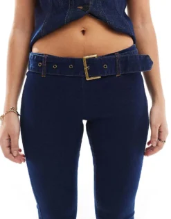 Glamorous Belted Flared Jeans In Indigo Wash For Women -Glamorous Shop 207675431 5