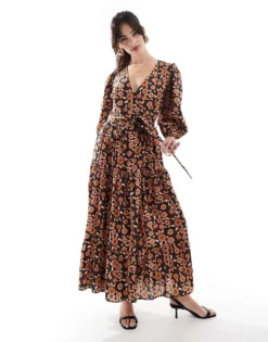 Glamorous Wrap Midi Dress In Burnt Orange Daisy For Women -Glamorous Shop 207675432 1 burntorangedaisy 1