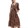 Glamorous Wrap Midi Dress In Burnt Orange Daisy For Women