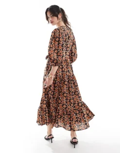 Glamorous Wrap Midi Dress In Burnt Orange Daisy For Women -Glamorous Shop 207675432 3