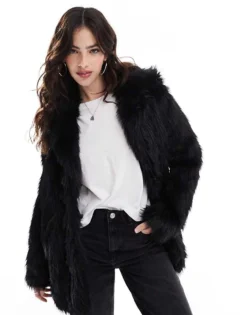 Glamorous Faux Fur Coat In Black For Women