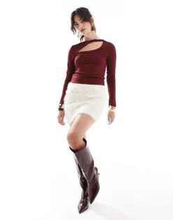Glamorous Cable Knit Mini Skirt In Off White For Women