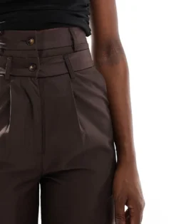 Glamorous Double Waisted Wide Leg Trousers In Dark Brown For Women -Glamorous Shop 207675503 5