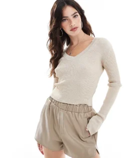 Glamorous Knitted V Neck Top In Gold Glitter Knit For Women -Glamorous Shop 207676113 1 goldglitterknit 1